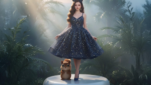 Váy Công Chúa Xanh Đen Nhiều Ngôi Sao Lấp Lánh - Váy Bé Gái hàng Thiết Kế Cao Cấp Thanh Nhi Fashion TN3822001