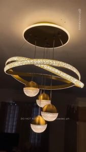 LED Pendant Light For Living Room Modern Design 4 Crystal Ball Tri-Color Dimmable Chandelier Circle Ceiling Drop Lights Nordic Creativity Adjustable Length With Remote Control Hanging Light For Dinning Room Restaurant Home Decor