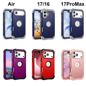 Premium Matte 3 in 1 Hybrid Hard PC & Soft Silicone Heavy Duty Rugged Bumper Shockproof Protective Phone Case for iPhone 17 Pro Max CaseiPhone Air Case17 16 Pro Max 15 Plus 14 13 12 11