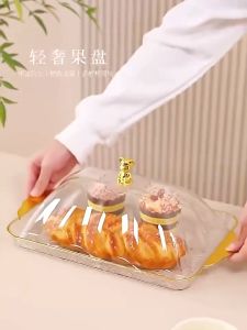 BOSSLU Nampan Saji Transparan Aesthetic Dengan Tutup Bentuk Beruang Nampan Tray Penyimpanan Roti
