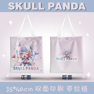 Thickened Canvas Bag with Zipper Cartoon Skullpanda Pouch Butter Bear Dog Yellow Universal Shopping Eco-Friendly Bag
