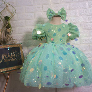 Princess Style Childrens Dress Short Bubble Sleeve Piano Performance Host Six One Childrens Party Cotton 100% Female Kids