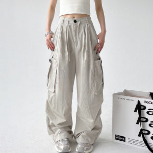 American Style Vintage Womens Cargo Pants High Waist Wide Leg Quick Dry Autumn Spring Fashion New Arrival Casual Trousers