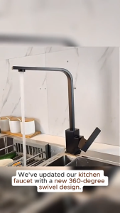 ก๊อกน้ำครัว SUS 304 สแตนเลส ดีไซน์สแควร์ หมุนได้ 360° ก๊อกผสมเย็นและร้อน ควบคุมสองทิศทาง สำหรับอ่างล้างจาน