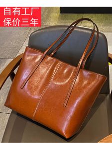 Top Layer Cowhide Genuine Leather Womens Bag 2025 New Retro Versatile Casual Practical Large Handbag Shoulder Crossbody Bag