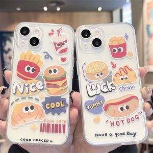 Cartoon Burger French Fries Design Silicone Phone Case for Apple 15Promax iPhone 14 New 13Mini Creative 12 Transparent 11 Womens 17/XR Full Cover 8Plus Anti-Fall 7/6
