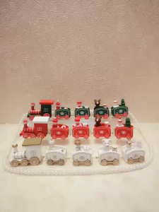 Mini Christmas Decor Wooden Train Nonwoven Home Ornament Table Desktop Toy Gift