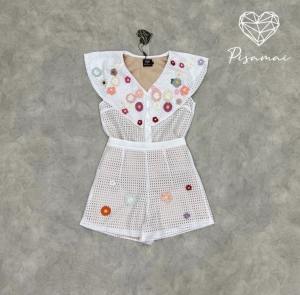 Sleeveless Lace Crop Top with Button-Down Shorts - PINADACLOSET Set