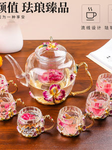 Elegant Chinese Style Crystal Glass Cup for Tea Floral Design Enamel Color Home Use Luxury Minimalist round Shape Water Cup