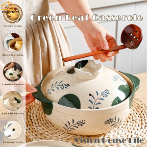 Vision 2L/2.5L/3.5L Earthen Ware Clay pot High Temperature Soup Casserole Household Gas Casserole Stovetop Ceramic Cookware Healthy Stew Pot Green Leaf Casserole Pot