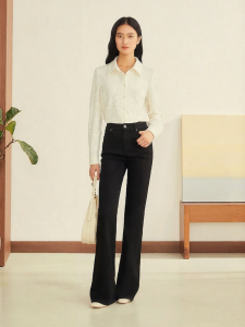 French Style Business Casual Wool Embroidery 3D Lace Texture H-Shaped Shirt