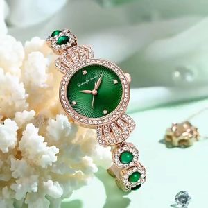 Jam Tangan Wanita Mahkota Luxury Diamond Hijau Mewah Bercahaya Full Permata Rose Gold Stainless Steel Tahan Air Asli Original New Model Kasual Import Terbaru Style Korea Cewek Modis Simpel Elegan Aksesoris Arloji Wanita Watches Kaca Tahan Gores -JWT-10