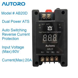 Autoro AB20D Dual Power Automatic Transfer Switch ATS W. Digital Display DC5-60V 20A/Channel for Backup Power/Solar Panel System