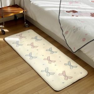 VIKAMA Macaron Bow Long Striped Carpet Fur-resistant Anti-slip Bedroom Side Rug for Girls Room Decoration Living Room Floor Mat