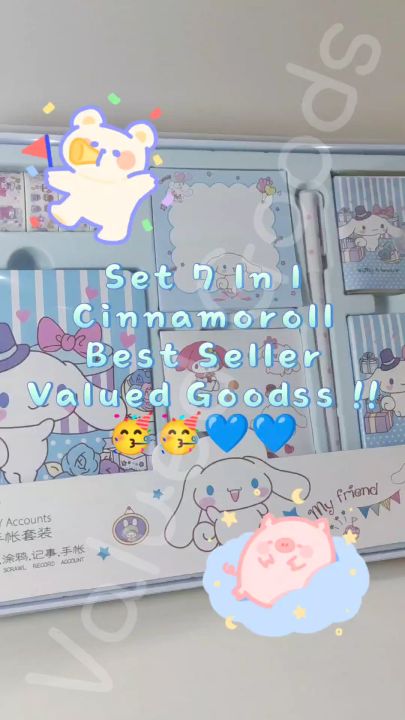 Jurnal Paket Diary 7in1 Motif CInnamoroll Cute Girl Boba Kelinci Panda - SWEET PASTEL PINK LIGHT BLUE - isi notebook notes washi tape stiker sticky notes journal tulisan lucu unik hadiah sovenir alat tulis anak kerja sekolah kantor