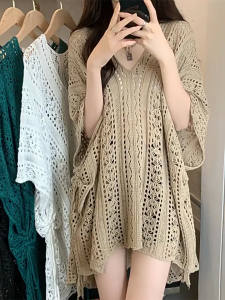 Bikini Cover Up V-neck Hollow Out Crochet Cover Up Swimsuit Coverup Over Size Beach Wear