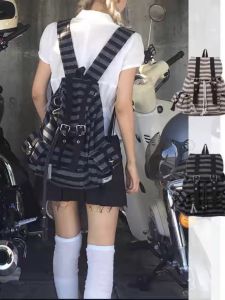 Newjeans Retro Striped Large Capacity Student Backpack Casual Computer Bag Autumn Winter Double Shoulder Bag Commuter Style Soft Handle