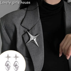 【♡Lovely girls house♡】Exquisite Simple Women Girls Silver Color Cross Star Brooch Punk Hip Hop Metal Pins Clothing Coat Decor Accessories