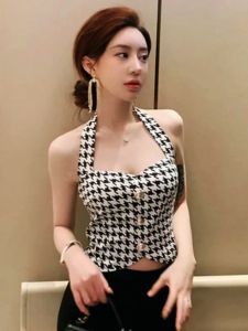 chaqi | Chic French Sweet And Spicy Neck Hanging Plaid Strap Vest Women Summer Inner Short Hot Girl Tube Top Base Layer