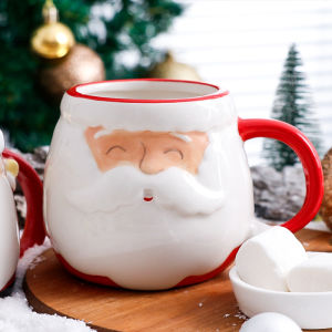 3D Santa Hand Painted Ceramic Mug With Handgrip Coffee Milk Tea Cup Christmas Holiday Cartoon Kitchenware Christmas Gift