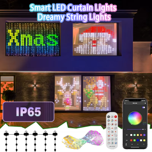 APP Remote Control Text Pattern Scene Led String Lights Christmas Wedding Holiday 400 LED RGB DIY Smart Curtain Garland Light。