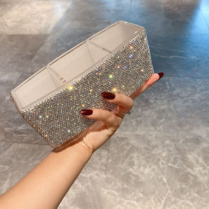 Luxurious Diamond Embedded Makeup Storage Box Bedroom Desktop Organizer Cosmetic Care Product Divider Rack Elegant Design