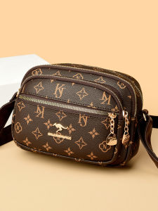 กระเป๋าสะพายข้างหนังแท้พิมพ์ลายแฟชั่นสำหรับผู้หญิง กระเป๋าสะพายไหล่ข้างเดียวแบบมีชั้นหลายชั้น กระเป๋าสะพายข้างหนังนิ่ม กระเป๋าสะพายข้างแบบลำลอง