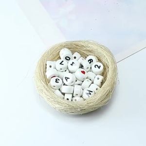 508pcs 7mm 5 Mix Acrylic Beads with White Background and Black Letters Can Be Used to Make DIY Accessories