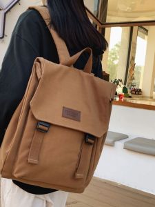Canvas Ins Style Flip Cover American Style College Backpack for Men and Women Suitable for High School and Middle School Students