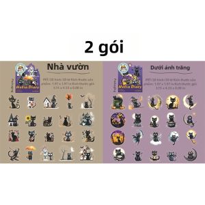 Mr.paper | 2 Gói Mr.Paper PET Chống Nước Miếng Dán Mèo Đen Bí Ngô Halloween Diorama Đề Can Cho Tạp Chí Thêu Sò Tự Làm Ốp Điện Thoại