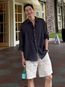 เสื้อเชิ้ตผู้ชายผ้าลินินทิวลินบางแขนยาว เสื้อคลุมกันแดดแบบลำลอง เสื้อเชิ้ตผ้าฝ้ายลินินคุณภาพสูงสำหรับฤดูร้อน