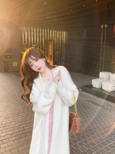 Mid Length Long Length Cardigan Sweater Outwear Knitting Womens Fall and Winter Gentle Loose and Lazy Style over the Knee Plush Mink Fur