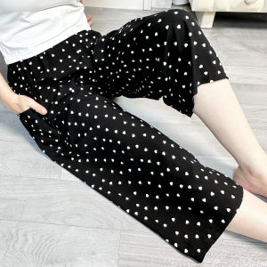 Fashionable Ultra-Thin Loose Cotton Silk Sleepwear Seven-Foot Pants Womens Casual Beach Home Pants All-Match Cartoon Pattern