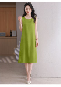 Summer 2025 plus Size Silk Loose Sleeveless Womens Dress mid Waist A-Line Skirt Thin Fabric round Neck
