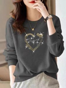 Big Sale Leak-Picking ~ Export Womens Clothing Pure Cotton Slim Looking Bottoming Casual Autumn Tops High-End Anti-Aging Elegant Print Sweatshirt