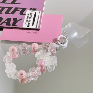 Portable Butterfly Knot Beaded Bracelet Wristband for Apple Huawei Xiaomi Oppo Vivo Mobile Phone Case Keychain Anti-Loss Anti-Fall Versatile Hanging Ornament