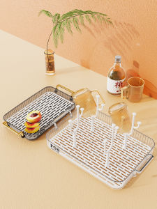 Luxurious Small Rectangle Tea Tray Tea Set Water Drainage Coffee Table Cup Holder Home Use High End Design Plastic Material