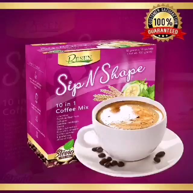 Sip N Shape 10 in 1 Coffee Mix BY: RESEN HEALTH AND BEAUTY PRODUCTS , Weight Loss Coffee , Slimming Coffee, Fat Burner Coffee, Cholesterol reduction, Weight Control, Detoxifies, Reduces sugar Cravings, Coffee that Boost Immune System, Boost Energy Levels