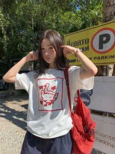 NIHAOKANONG | Áo Thun Cotton Thêu Vịt Màu Sắc Ban Đầu