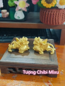 Cặp Tỳ Hưu nhí sơn nhũ vàng phong thủy trấn trạch trang trí