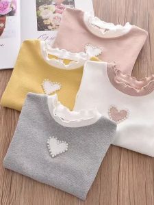 Áo Thun Dài Tay Mùa Xuân Thu Cho Bé Gái Cổ Viền Ren Co Giãn Thời Trang Áo Khoác Ngoài Màu Trơn Chất Liệu Khác Phong Cách Đa Năng