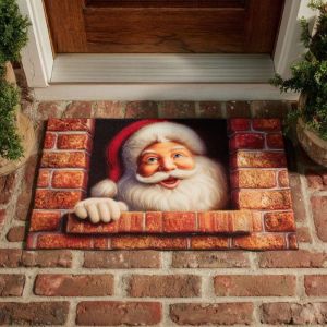 Thảm Chùi Chân Giáng Sinh 3D VIKAMA Với Họa Tiết Chó Nhòm Nhìn Ông Già Noel Thảm Trải Sàn Chống Trượt Chống Thấm Nước Cho Lối Vào Nhà Trang Trí Ngày Lễ Giáng Sinh