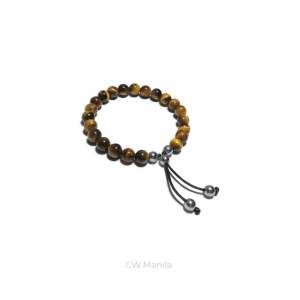 CW Manila - SLIDER Bracelet - 8mm Tiger Eye Stones with Hematite - Adjustable Semi Precious