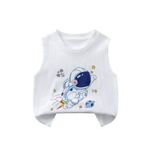 Boys Summer Thin Cotton Vest Sleeveless Toddler Baby Outerwear Casual round Neck Cartoon Print Comfortable Breathable T-Shirt