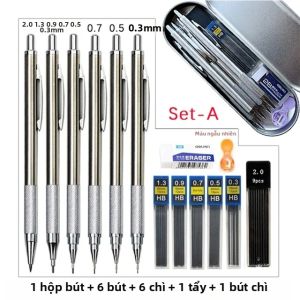 Bộ Bút Chì Cơ Khí Bằng Kim Loại Kèm Hộp Đựng Tẩy Và Gọt Bút Chì Bút Chì Vẽ 0.3-2.0mm Dùng Cho Nghệ Thuật Và Viết
