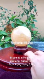 Bi cầu canxit vàng mật ong đường kính 8cm trang trí