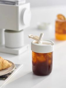 Olayks Portable Transparent Straw Cup 380ml Office Coffee Cup Heat Resistant Compact Simple Design Cup for Business Use