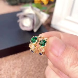 Huitan Gold Color Dainty Hoop Earrings with Green/White/Blue Cubic Zirconia Fashion Women Circle Earrings Luxury Trendy Jewelry