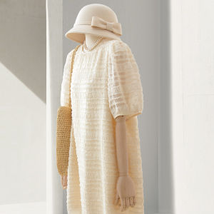 Summer 2024 Womens round Neck Dress Soft Personality H-Shape Short Size Texture Feeling First Love Dress Korean Style Bubble Sleeve