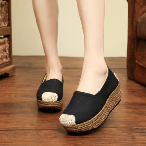 New Beijing Cloth Shoes Ethnic Style Embroidered Womens Flatform Slippers Thick Bottom Face Mask Design Linen Single Shoes